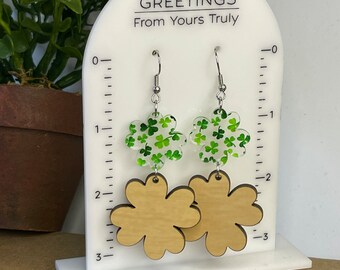 Saint Patrick’s day earrings, four leaf clover, 4-H, St. Patty’s day, dangle, hypoallergenic, stainless steel, hypoallergenic, dangle