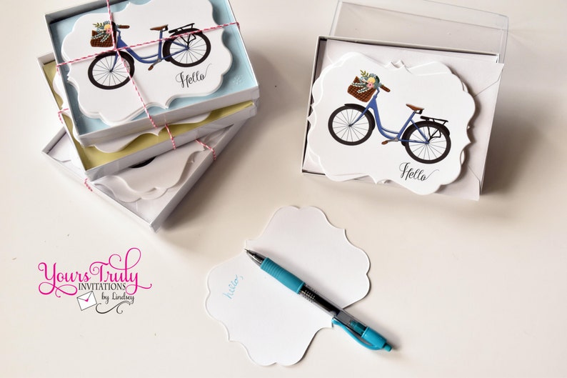 Custom Stationery Vintage Bike Die Cut Note Card Set