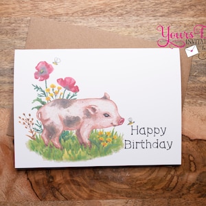 Cute Country Pig, Birthday Card, Greeting Card, farmer card, pig lover, pig mom, watercolor pig, friend card, wife, farmer, gift