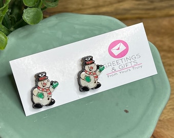 Snowman earrings, vintage Snowman, stud, teacher, child earrings, kid, secret Santa,stocking stuffer, stainless steel, hypoallergenic