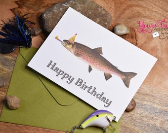 Happy Birthday Trout, Fisherman birthday card, Funny Birthday card, Trout birthday, Card for husband, Card for boyfriend, dad, grandpa