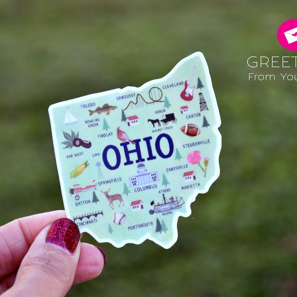 Ohio Sticker, towns, attractions, Waterproof Vinyl Sticker, Fridge Magnet, State Sticker, OH, Columbus, Marietta, Toledo, Cincinnati