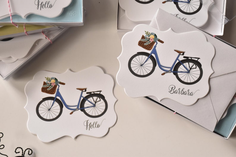 Custom Stationery Vintage Bike Die Cut Note Card Set