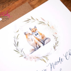 SAMPLE PACKET - foxes in love - watercolor fox wedding invitation with Kraft envelope, info card and rsvp card - customizable