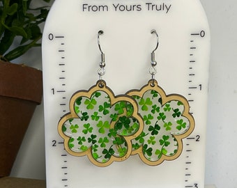 Saint Patrick’s day earrings, four leaf clover, 4-H, St. Patty’s day, dangle, hypoallergenic, stainless steel, hypoallergenic, dangle, gift