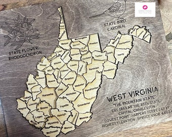 West Virginia Counties, wooden puzzle, West Virginia history, county map, county puzzle, WV, WV facts, Golden Horseshoe