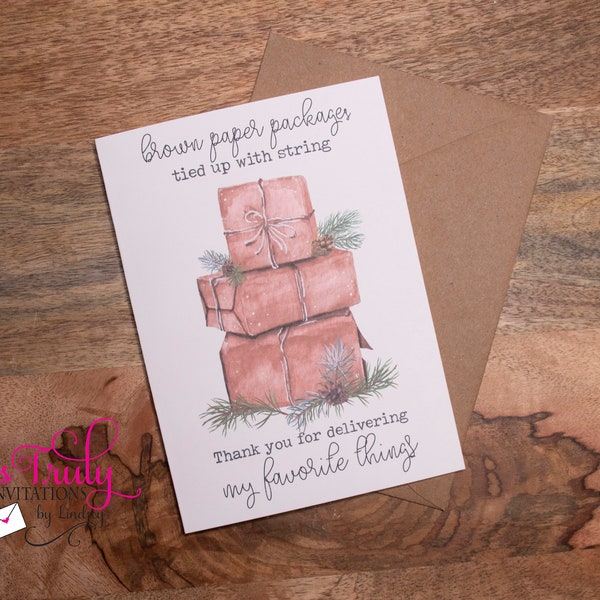 Christmas card for mail man, Brown Paper Packages, Mail Carrier, usps, fed ex, ups driver, gift for mailman, Christmas card, usps gift