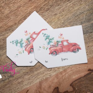 Christmas Gift Tag, Red truck tag, Gift bag tag, gift wrap, red truck christmas, gift ideas, vintage red truck, farmhouse christmas, label