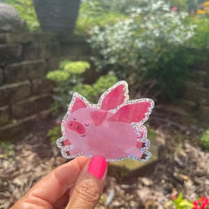 Glitter Flying Pig Sticker: Waterproof Vinyl Decal