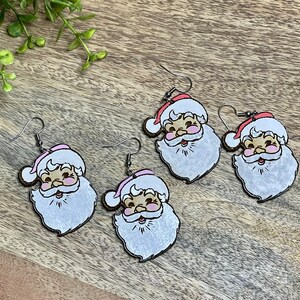 Vintage Santa earrings, pink Santa, Christmas earrings, dangle, stainless steel, stocking stuffer, hypoallergenic, gift, fun earrings