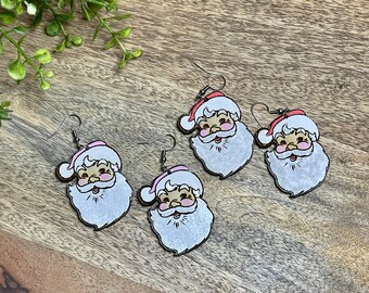 Vintage Santa earrings, pink Santa, Christmas earrings, dangle, stainless steel, stocking stuffer, hypoallergenic, gift, fun earrings