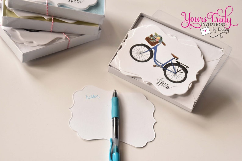 Custom Stationery Vintage Bike Die Cut Note Card Set