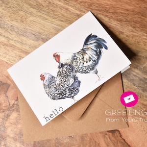 chicken Note Card, hen and rooster note card, thinking of you card, just because, stationery, personal stationery, gift,  thank you card