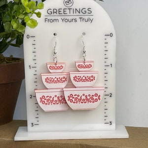 Vintage mixing bowl earrings, mixing bowl, collector, vintage, friend gift, mothers day, hens and chicks, gift, pink