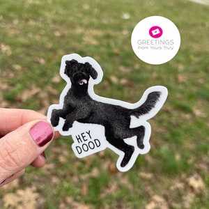 Labradoodle sticker, Hey dood, doodle, black, happy dog, vinyl sticker, water bottle, laptop sticker, journal, poodle mix, dog lover, gift