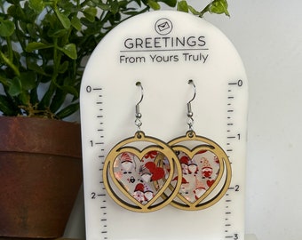 Valentine’s Day earrings, gnomes, 4-H, hearts, fun, dangle, hypoallergenic, stainless steel, hypoallergenic, dangle