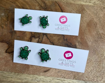 Turtle earrings, stud earrings, tortoise earrings, Easter gift, green turtle, sea turtle, egg stuffer, stainless steel, hypoallergenic