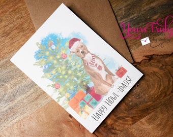 Boxer Christmas Card, Happy Howlidays,  Dog Christmas Card, Boxer, Pitbull, Terrier, Brown Dog, Custom Pet Christmas Card,  blank inside