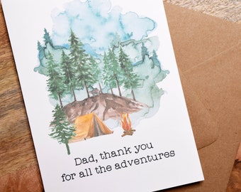 Happy Fathers Day Greeting Card, Thank you for the adventures,  camping, card for dad,  grandpa card, outdoors, papa bear, hiking card