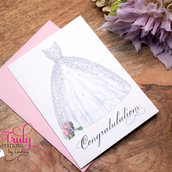 Bridsl shower card, wedding card, bridal gown, congratulations, bride dress, thinking of you, wedding gift, bridal shower gift, friend