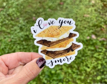 I love you s’more, s’more sticker, campfire, marshmallow, s’more love, waterproof sticker, water bottle sticker