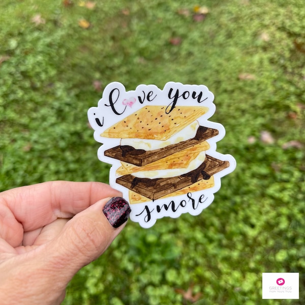 I love you s’more, s’more sticker, campfire, marshmallow, s’more love, waterproof sticker, water bottle sticker