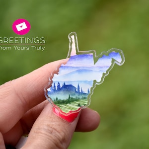 West Virginia Cabin in the mountains lapel pin, 2&quot;, acrylic Lapel Pin, Metal Pin Back, almost heaven, pins for bags, hats, boards, backpacks