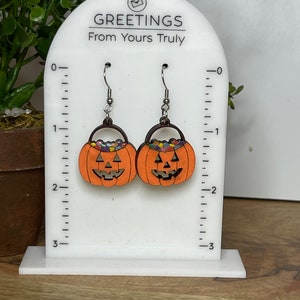 Halloween earrings, treat pail, Jack o lantern, spooky, fun earrings, teacher gift, pumpkin