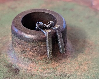 Torched Raw Silver Bar Posts Earrings