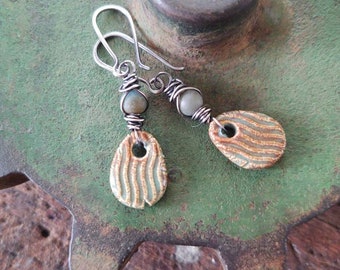 SALE - One of a Kind!  Handmade Ceramic  Beads and Sterling Silver Earrings!