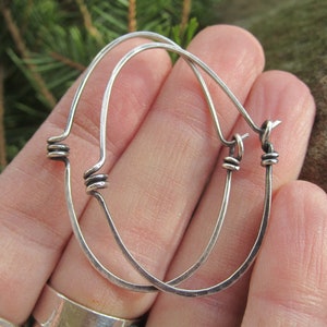 Industrial looking Spiral Hoop Earrings in Sterling Silver 'StonePeace Hoops' image 4