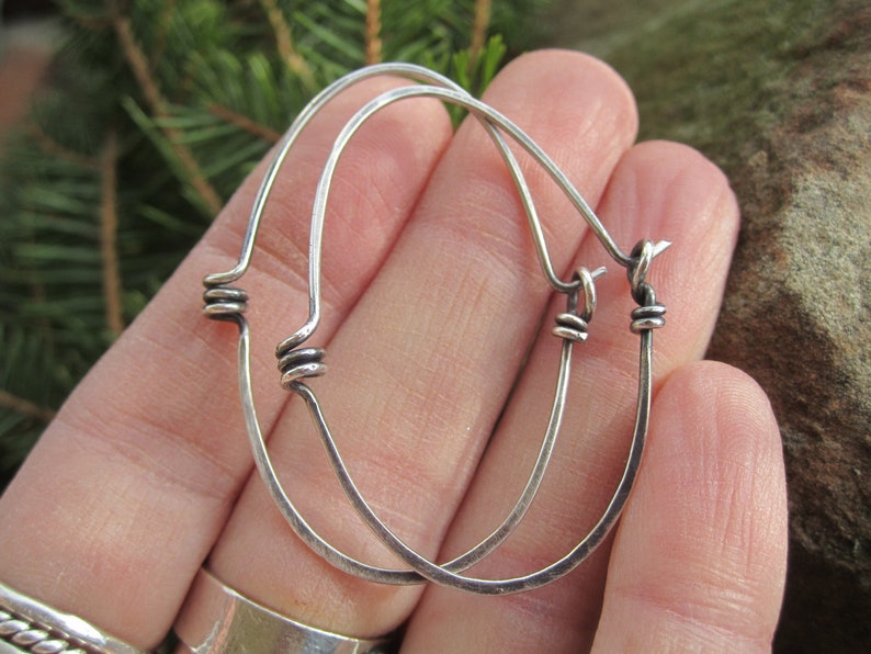 Industrial looking Spiral Hoop Earrings in Sterling Silver 'StonePeace Hoops' image 4
