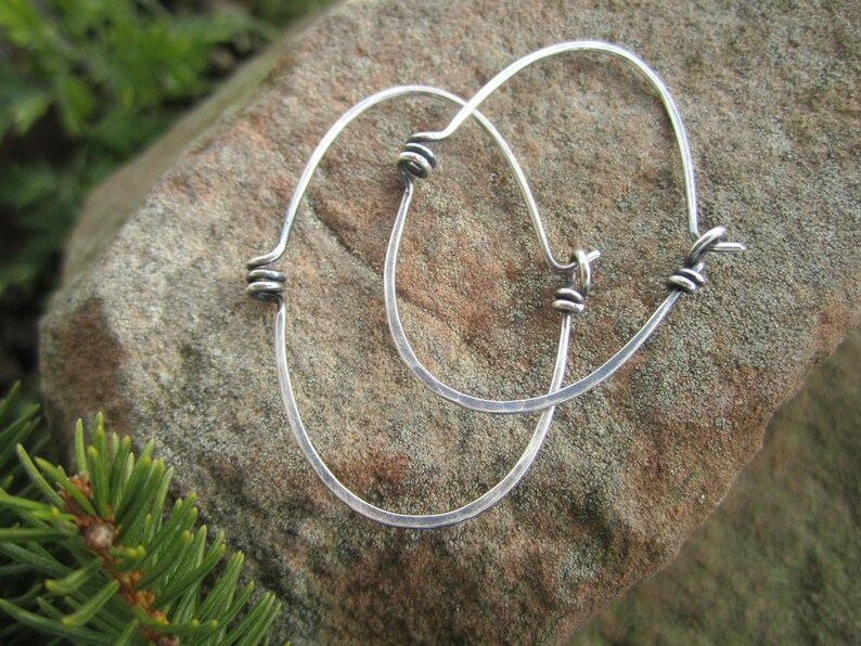 Industrial looking Spiral Hoop Earrings in Sterling Silver 'StonePeace Hoops' image 1