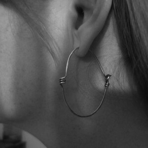 Industrial looking Spiral Hoop Earrings in Sterling Silver 'StonePeace Hoops' image 5