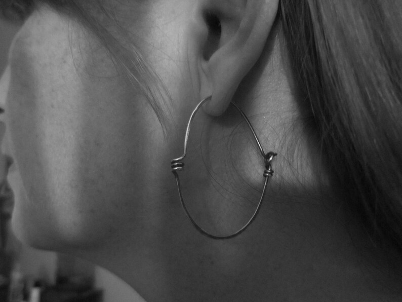 Industrial looking Spiral Hoop Earrings in Sterling Silver 'StonePeace Hoops' image 5