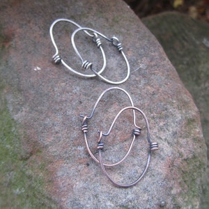 Smaller, Industrial looking Spiral Hoop Earrings in Sterling Silver or Copper- 'StonePeace Hoops'