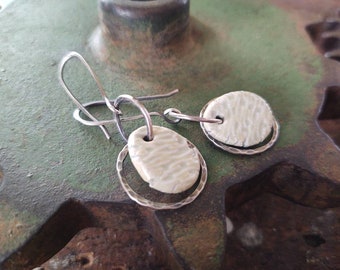 SALE - One of a kind, Ready to ship Handmade Ceramic Bead and Sterling Silver Earrings