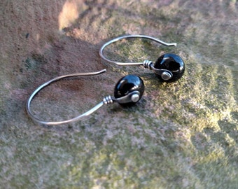 Variegated Black Agate Riveted Sterling Silver Earrings