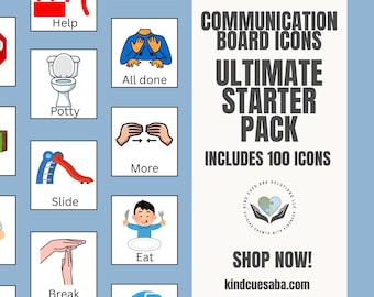 100 druckbare Kommunikation Icons – 3 Größen (2", 1,5", 1") – Visuelle Unterstützung für Autismus, AAC, Sonderpädagogik, ABA, SLP-Tools
