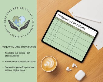 Scheda dati sulla frequenza – Modello Canva stampabile e modificabile – Tracker del comportamento ABA per l'educazione speciale, l'autismo, il logopedista e l'uso in classe