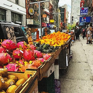 NYC Little Italy Photography - 11x14 Wall Art, Vintage Fruit Cart Print, New York Street Scene, Italian Market Decor, Urban Cityscape