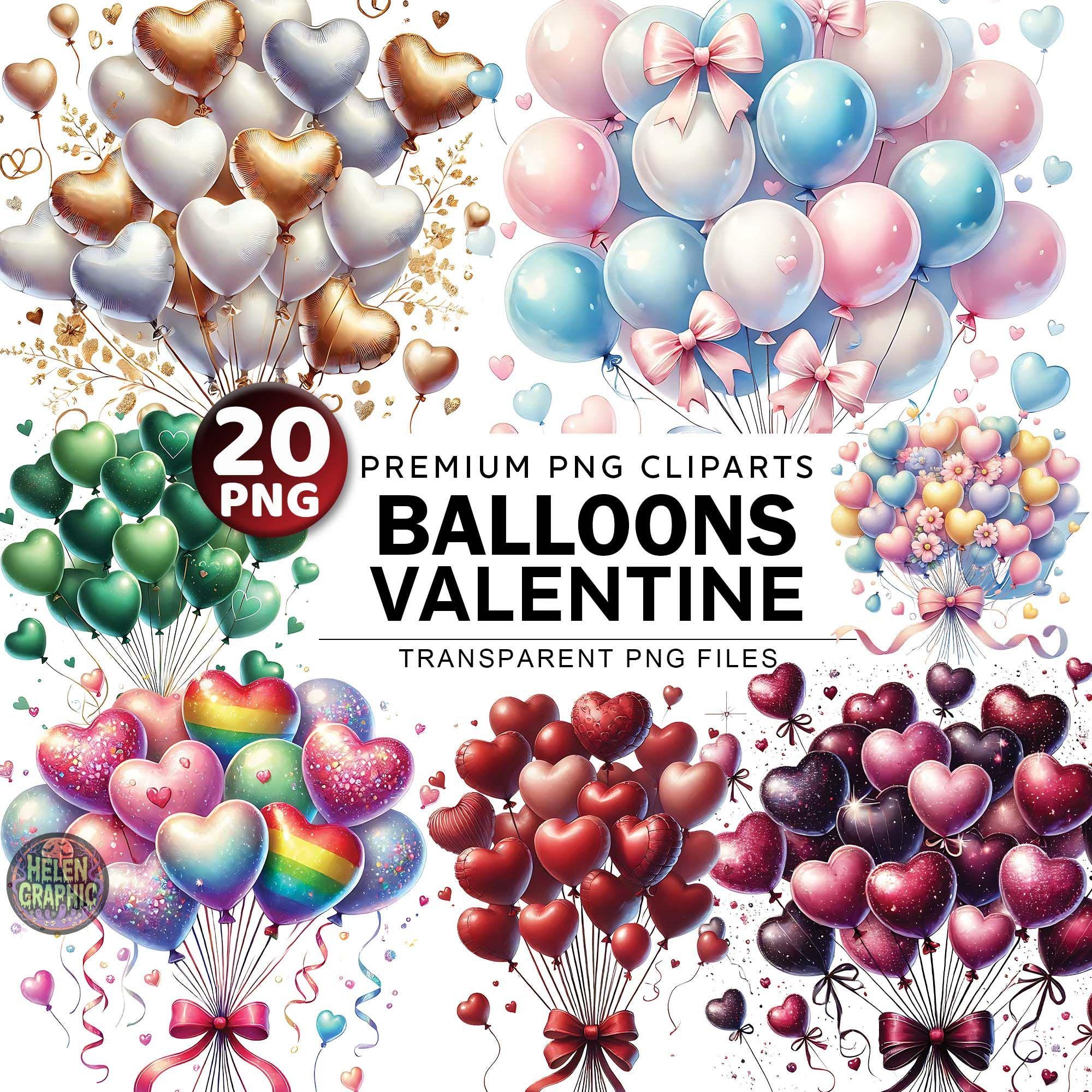 Watercolor Heart Balloons Clipart Bundle, 20 PNG Sweet Heart, Coquette ...