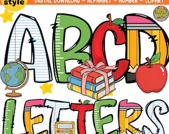 Paquete de garabatos escolares (PNG), 4 alfabetos para profesores (PNG), paquete de letras escolares (PNG), fuente dibujada a mano (PNG), estudiante preppy (PNG), escuela (PNG)