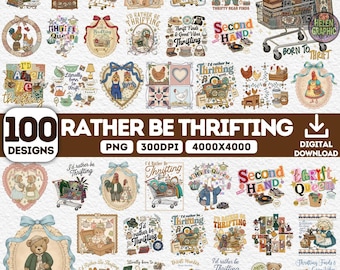 Thrift Queen Animal Png Bundle, 100 PNG Silly Goose, I’d Rather Be Thrifting Png Bundle, Retro Thrifting Png, Second Hand Png, Vintage Png