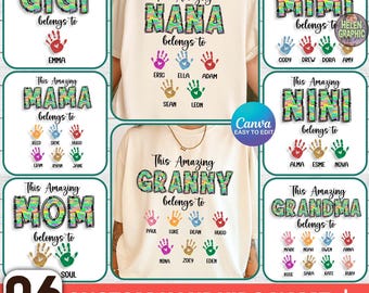 Custom Kids Hand Canva Template, 6 PNG Family Gift, Amazing Grandma Template, Kids Names Png, Holiday Editable, Cute Mama Png