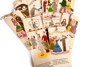 Funny old flashcards, etiquette pictures from the 1950s, and assemblage art