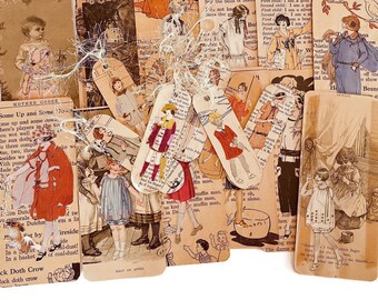 Twenty authentic bookmarks featuring 1920s children's fashion were removed from vintage magazines—physical items, not digital copies.