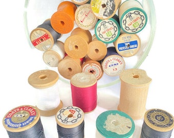 Lot of 25 Assorted Wood Spools Some with Thread- 1940 to 1960s Large and Small Spools Arts Crafts Bulk Lot