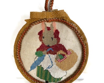 Needlepoint Bunny Wall Decor, Rabbit Wall Art, Nursery Wall Decor, Easter Decor