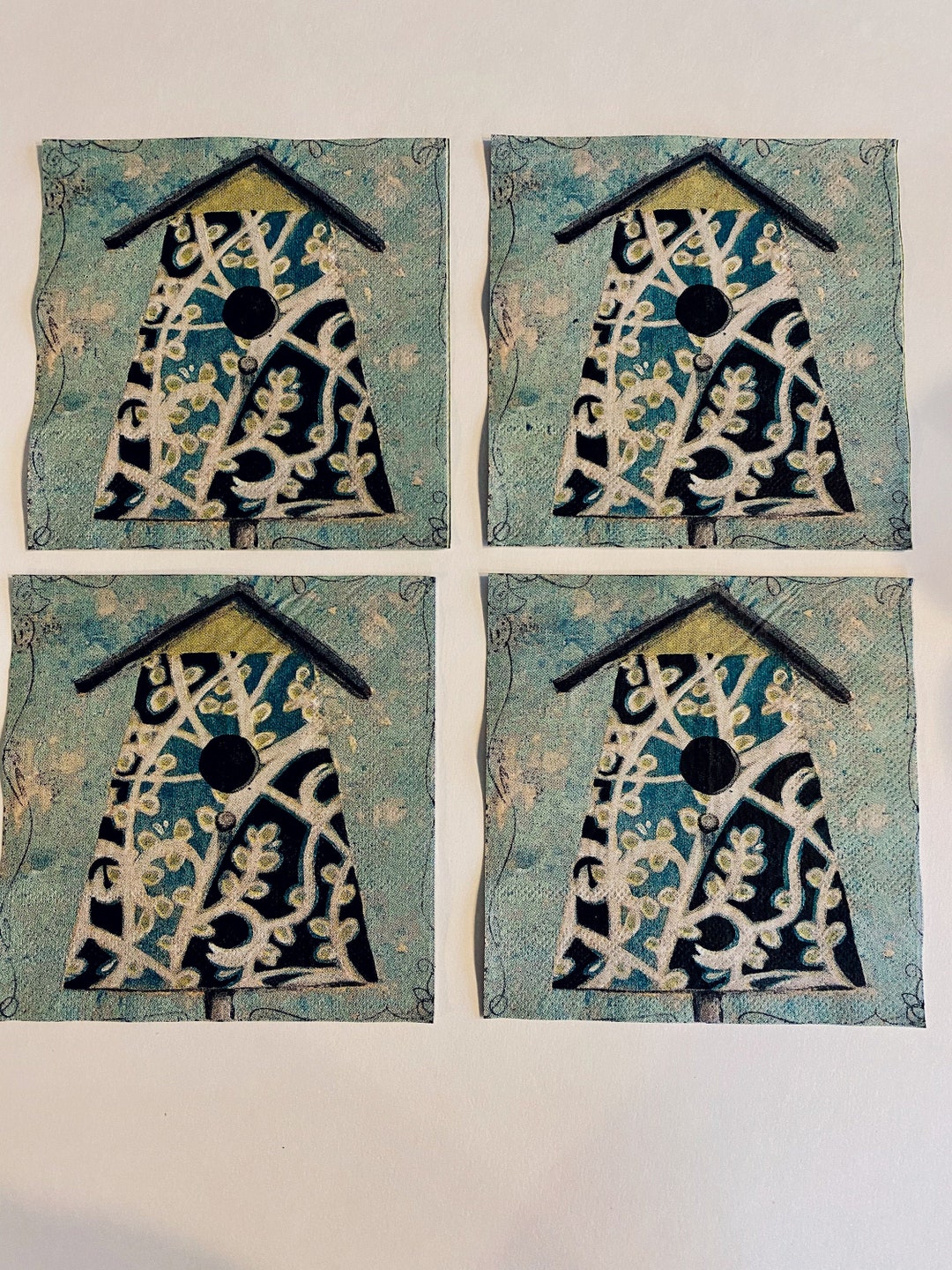 Set of Four Napkins Made in Germany for Decoupage, Birdhouse